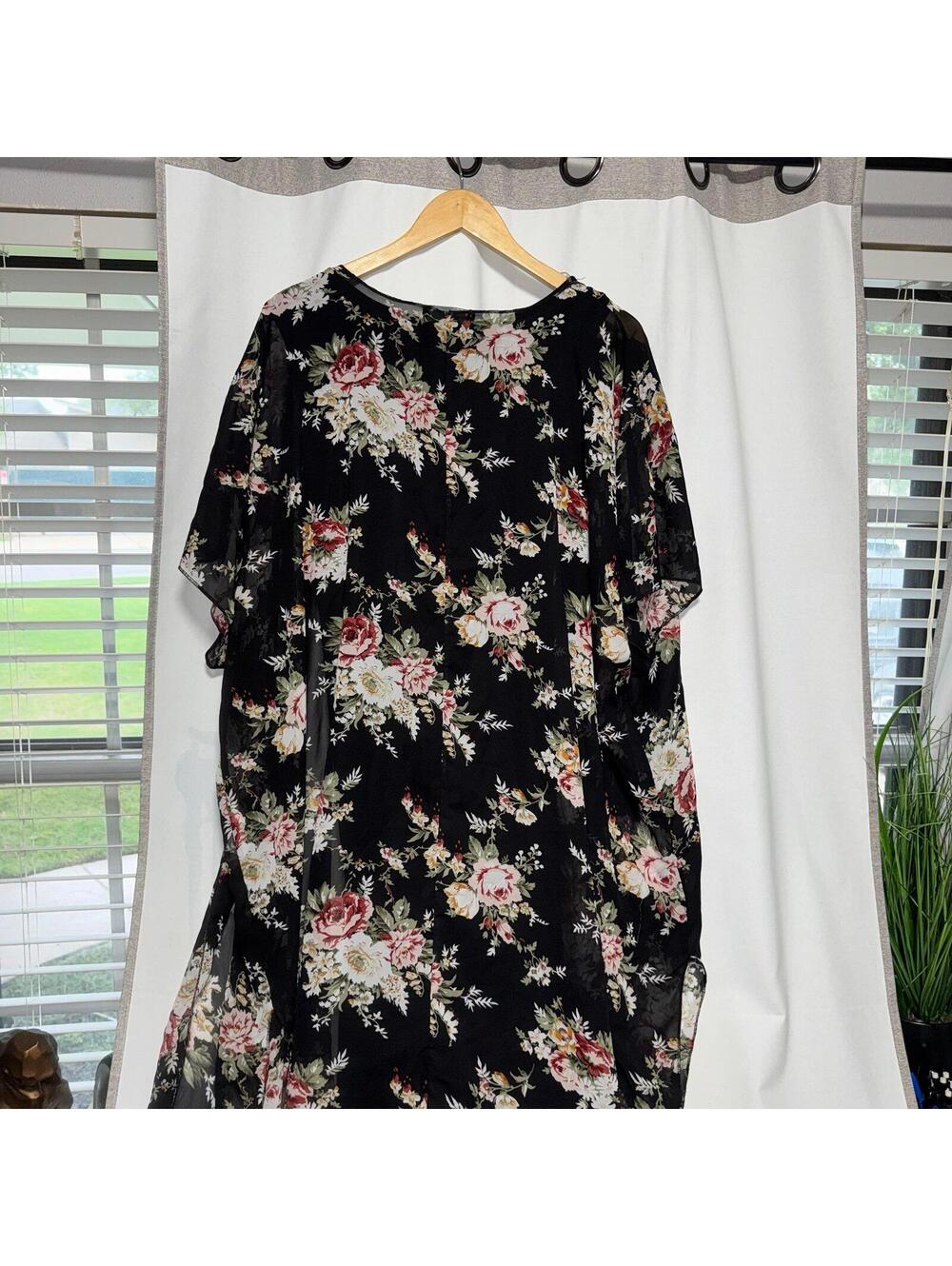 Black maxi dress with sheer floral kimono vibe sportswear 1x - Picture 6 of 7